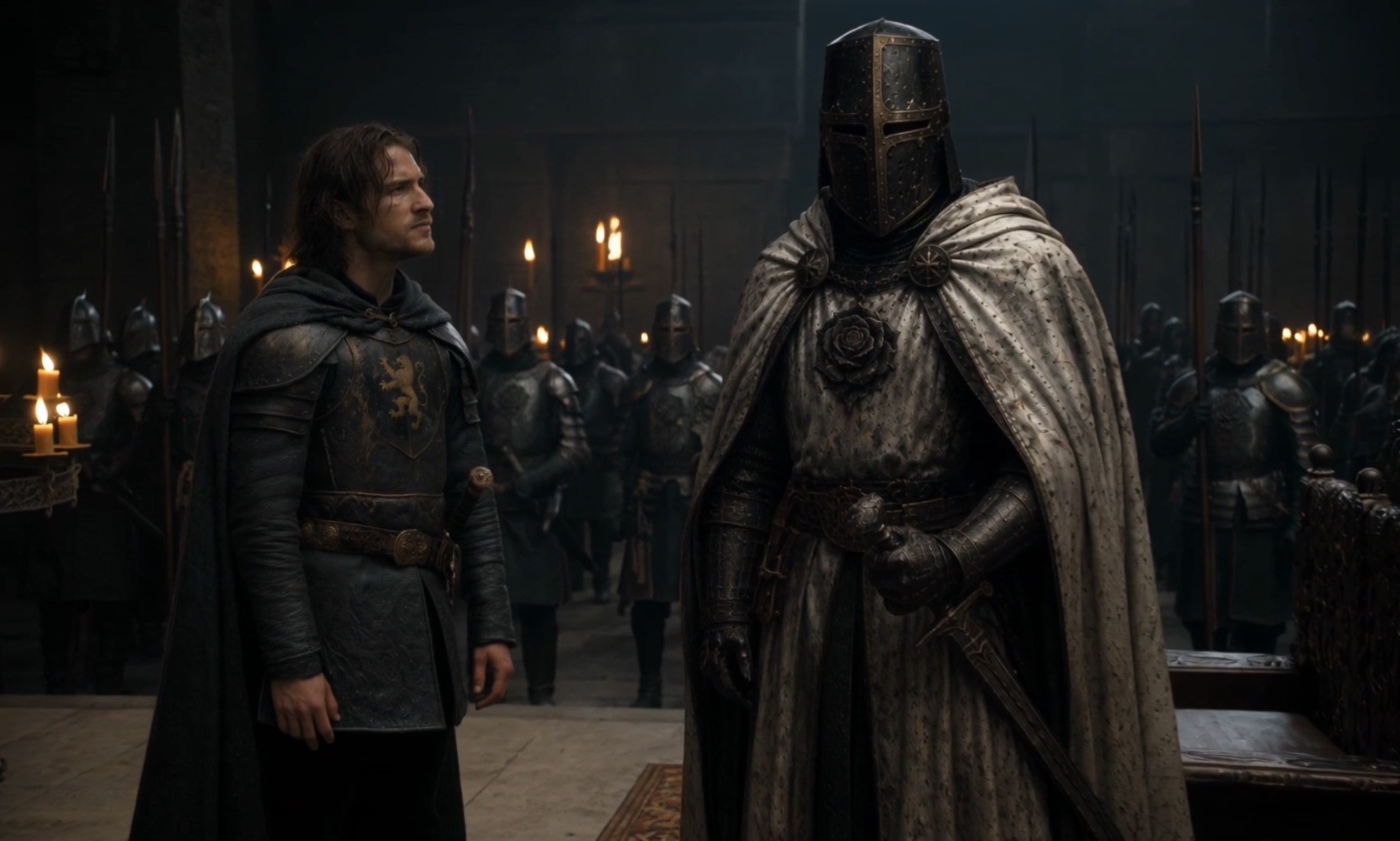 Caelan Ashbourne meeting an Avalosian noble at court in Crownfall