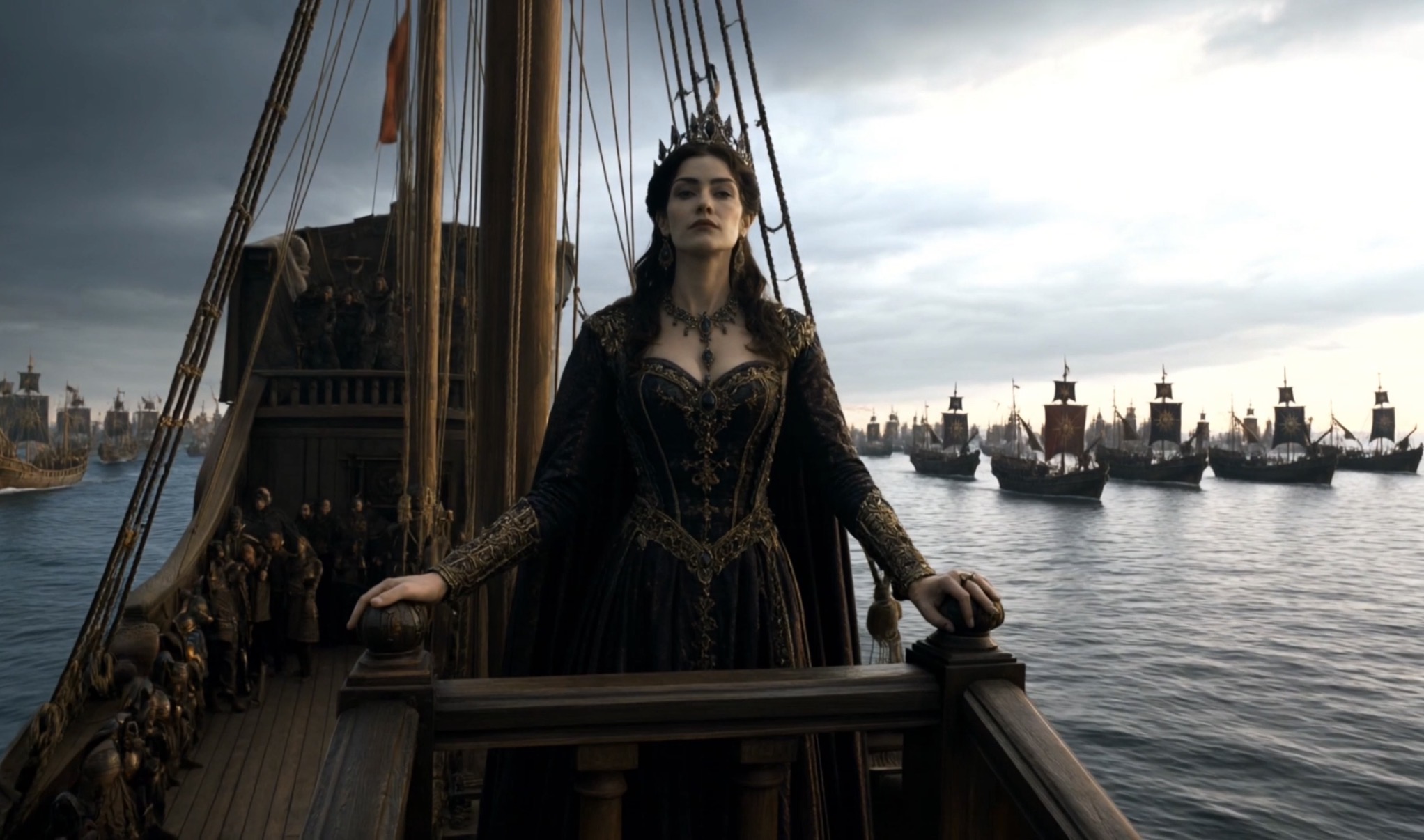 Empress Ariel aboard an Azreali warship before the fleet in Crownfall