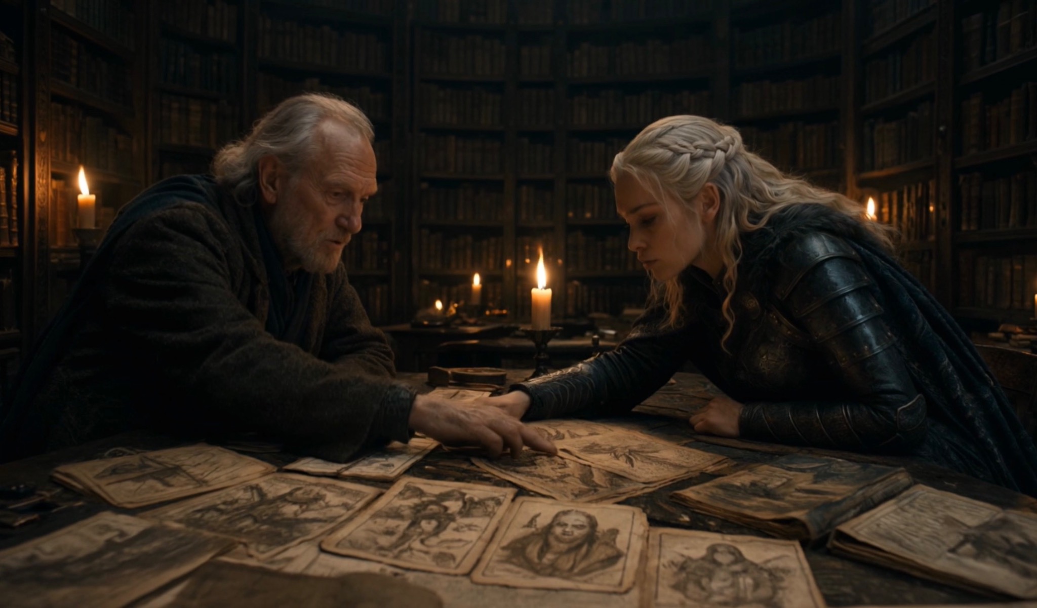 Gideon Felwin studying ancient texts in the Ebionspire Library