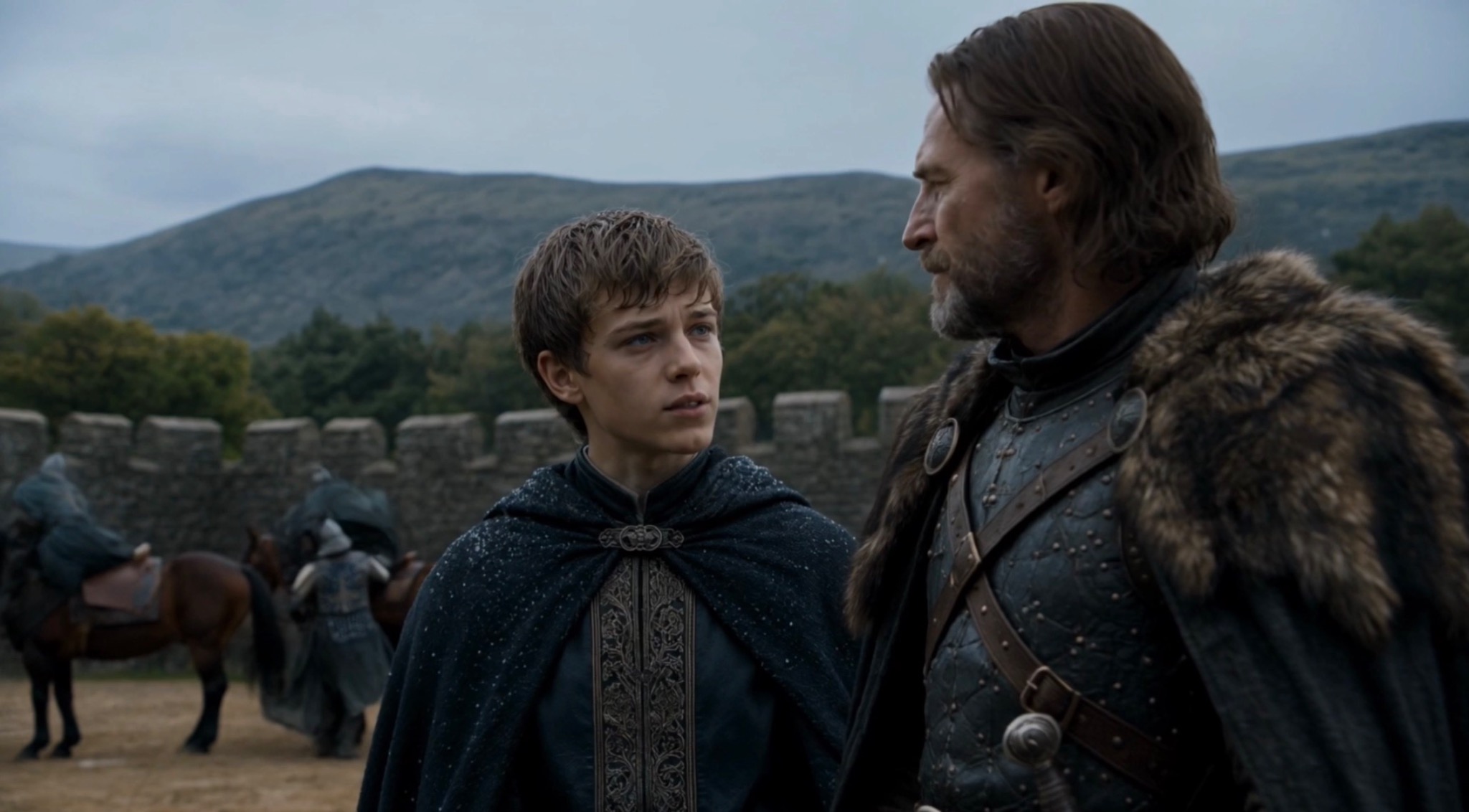 King Aldric Lionell speaking with his regent Cedric Blackthorne in Crownfall