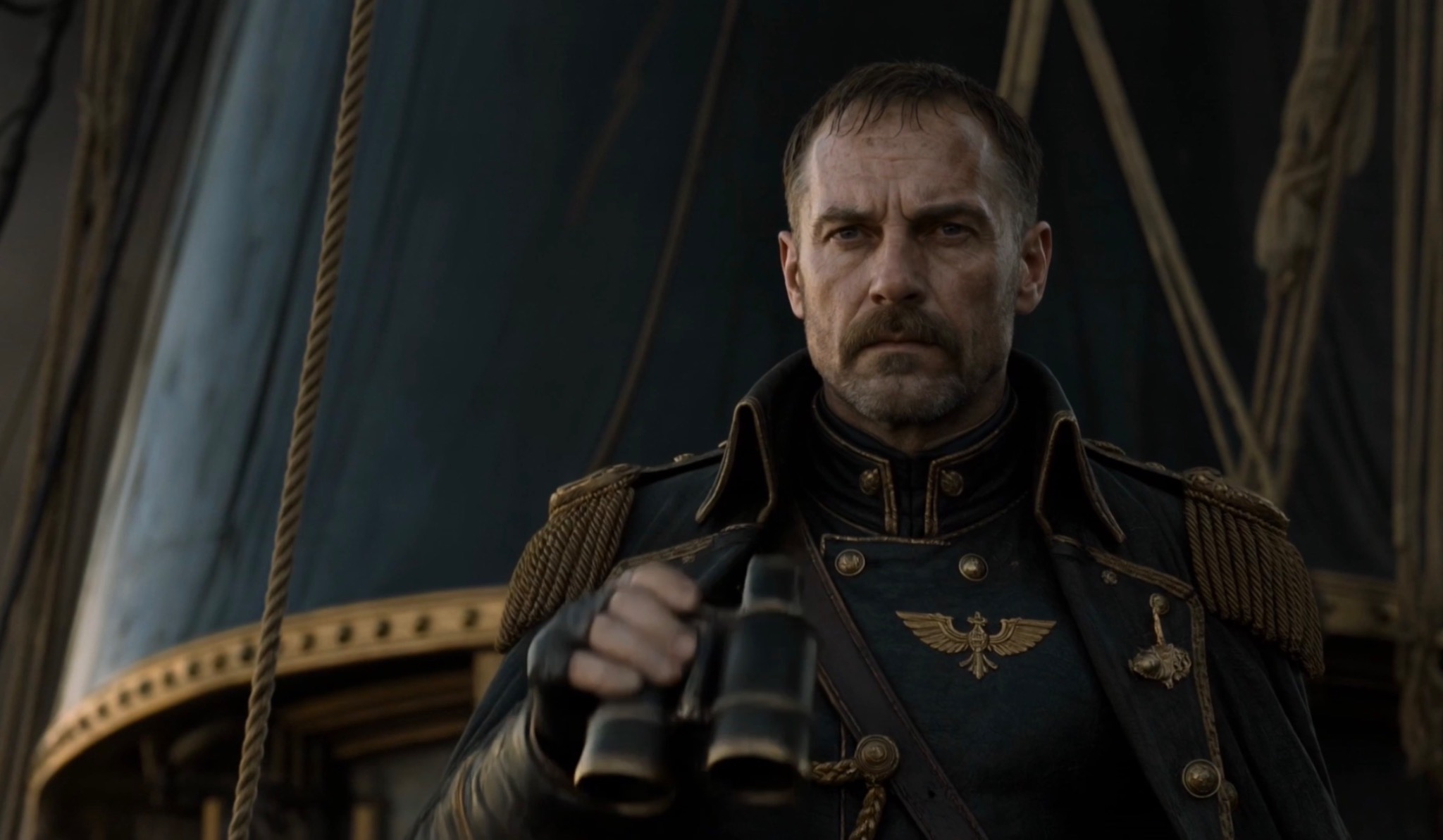 Admiral Konrad Hess surveying the Bay of Kravos in Crownfall
