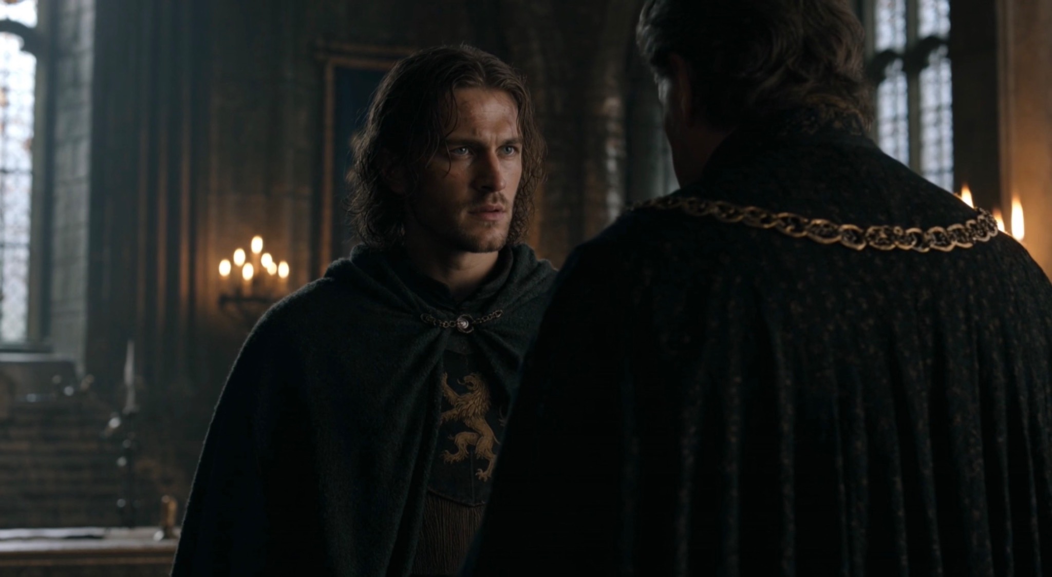 Frederick Lionell confronting a noble inside the royal court in Crownfall