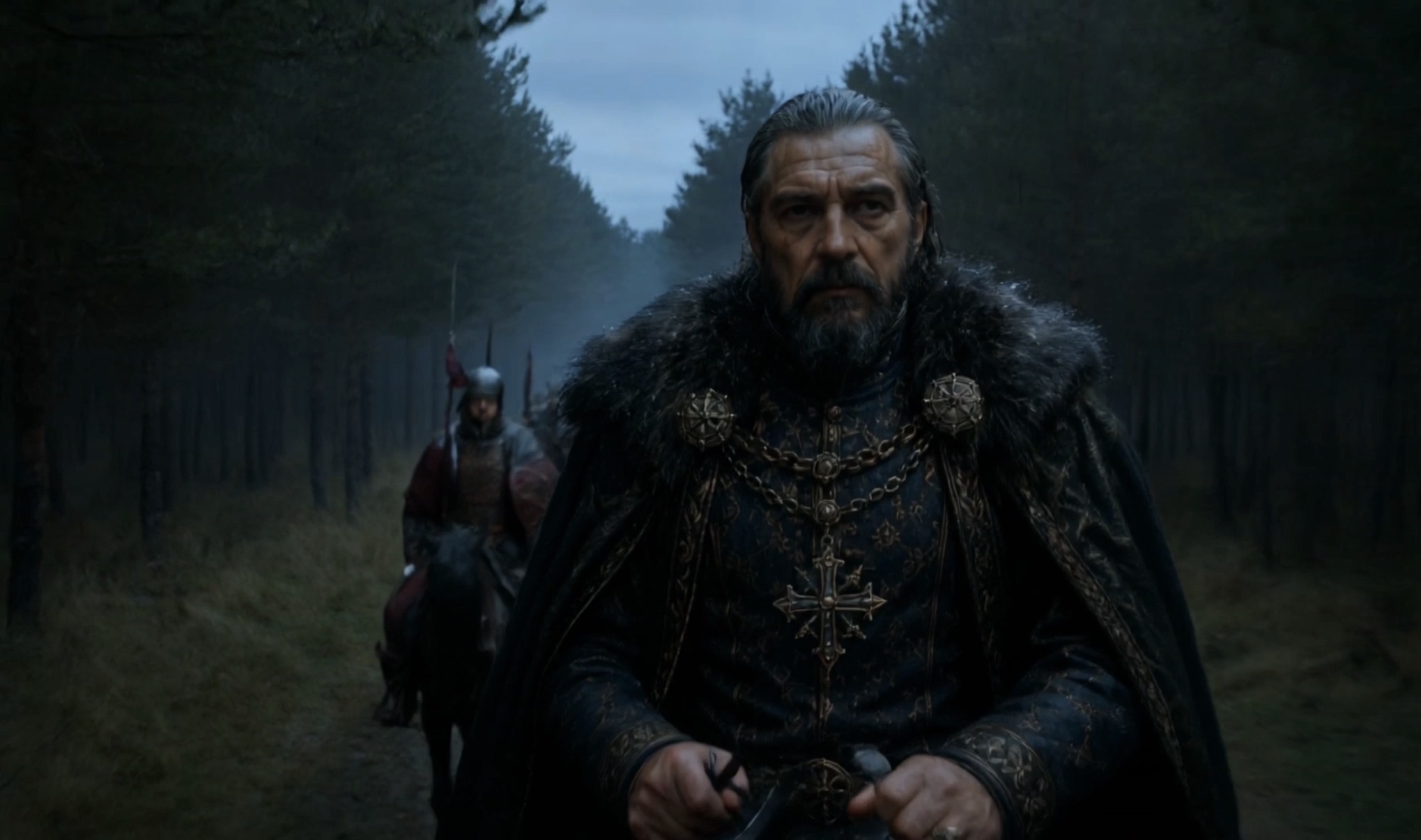 Tsar Stanimir Dragovic leading Vologrod soldiers through a forest in Crownfall