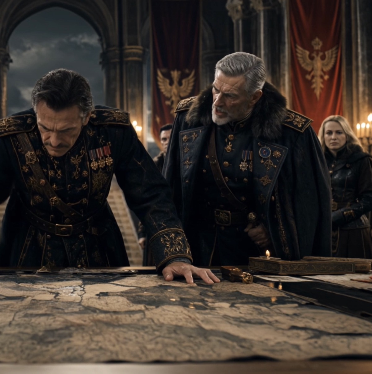 Viktor Drachen directing imperial commanders at a war table
